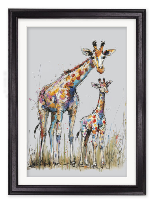 Family of Giraffes Cosy Sketch - Black Hurstwood Frame