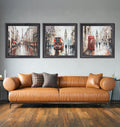 Find rainy London street print with vibrant red bus