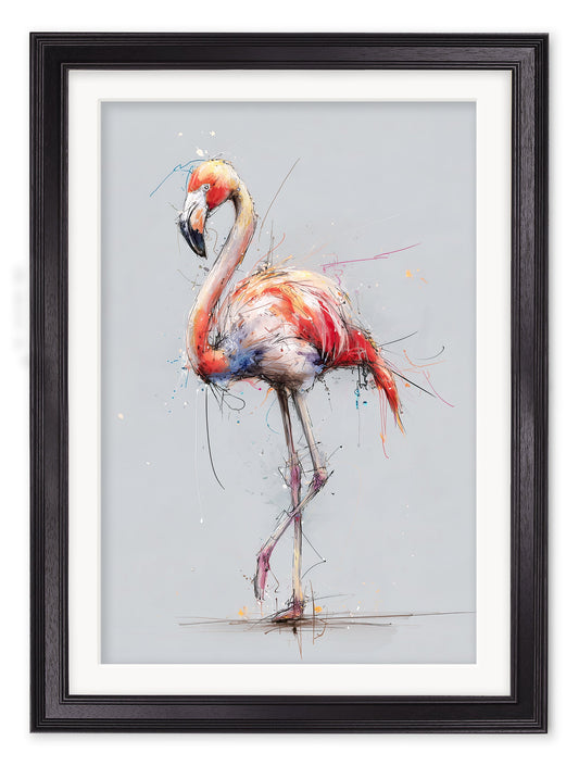 Pink Flamingo Cosy Sketch - Black Hurstwood Frame - Blythe Living