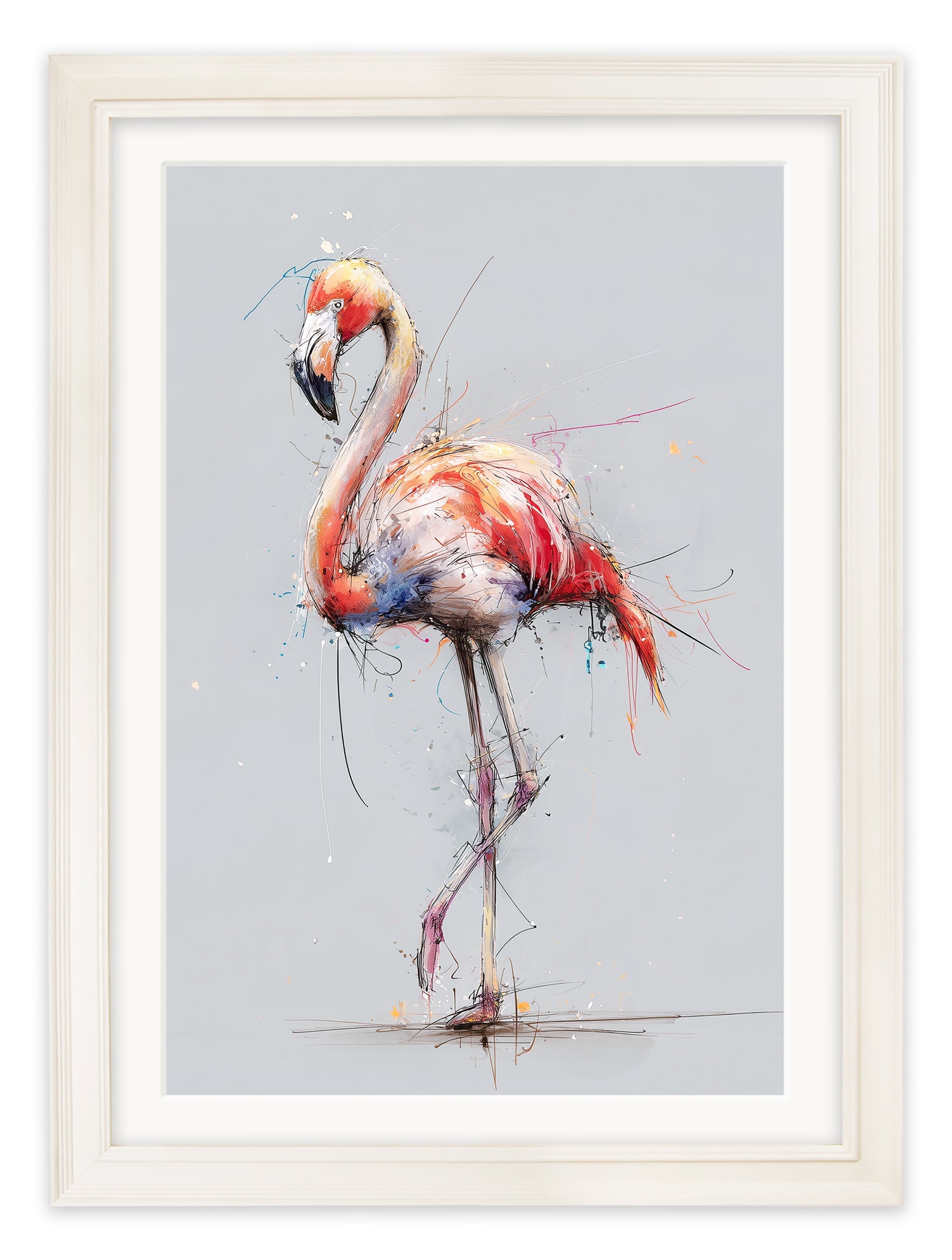 Pink Flamingo Cosy Sketch - Cream Hurstwood Frame - Blythe Living
