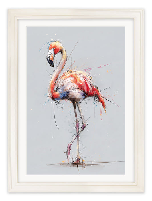 Pink Flamingo Cosy Sketch - Cream Hurstwood Frame - Blythe Living