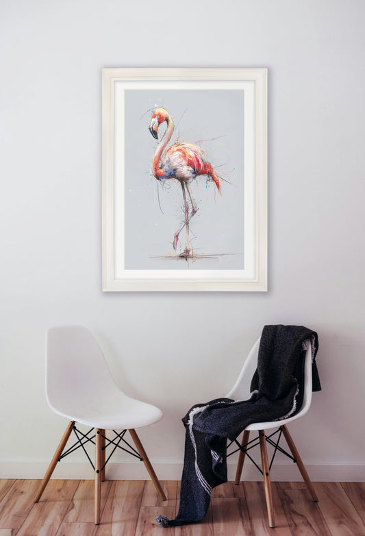 Pink Flamingo Cosy Sketch - Cream Hurstwood Frame - Blythe Living