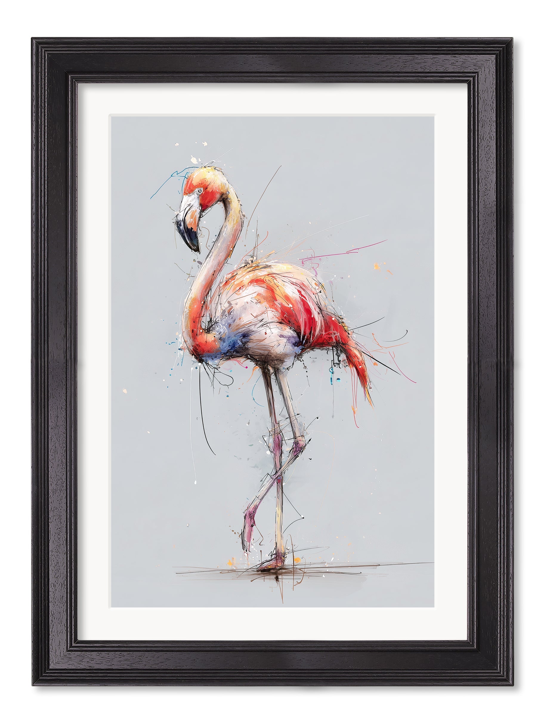 Pink Flamingo Cosy Sketch - Black Hurstwood Frame - Blythe Living