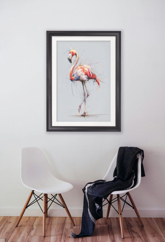 Pink Flamingo Cosy Sketch - Black Hurstwood Frame - Blythe Living