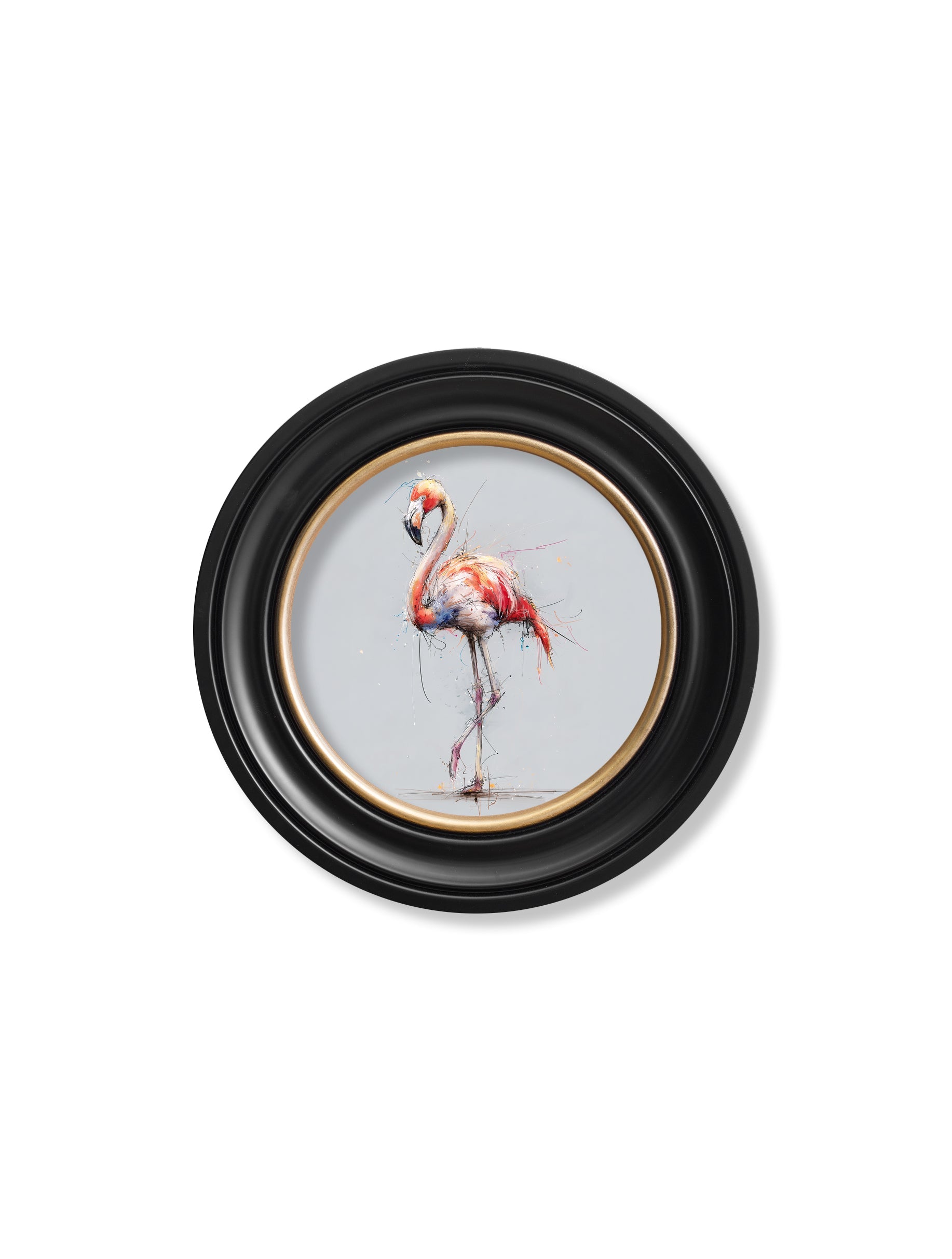 Pink Flamingo Cosy Sketch - Oxford Round Frame - Blythe Living
