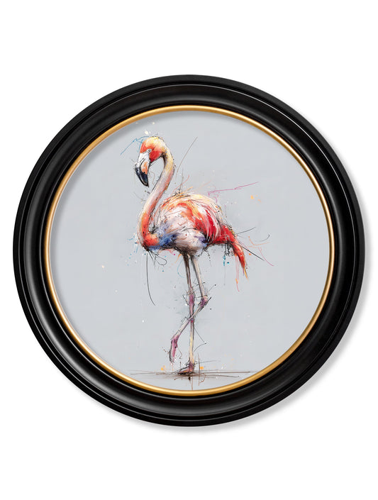 Pink Flamingo Cosy Sketch - Oxford Round Frame - Blythe Living