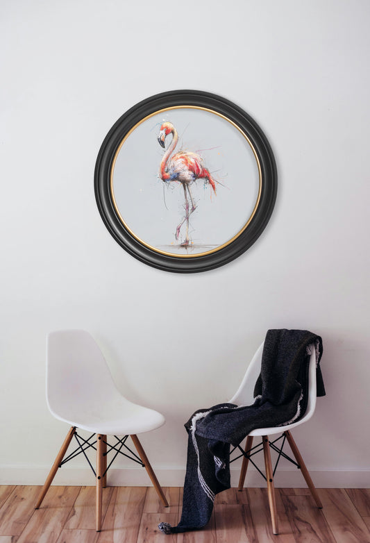 Pink Flamingo Cosy Sketch - Oxford Round Frame - Blythe Living
