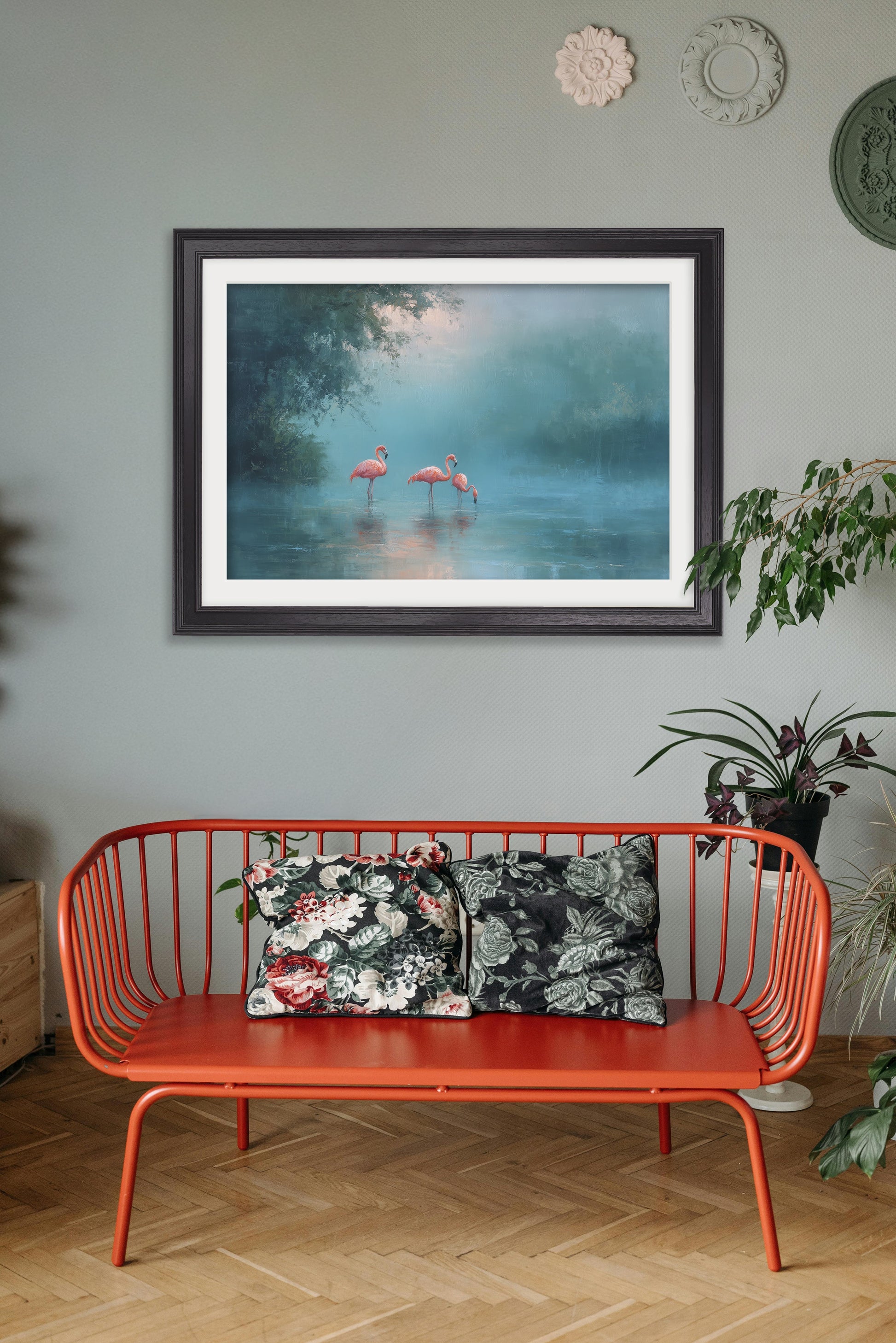 Misty Lake Flamingos - Black Hurstwood Frame - Blythe Living
