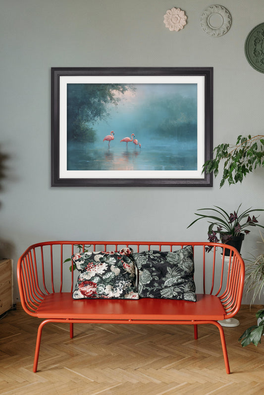 Misty Lake Flamingos - Black Hurstwood Frame - Blythe Living