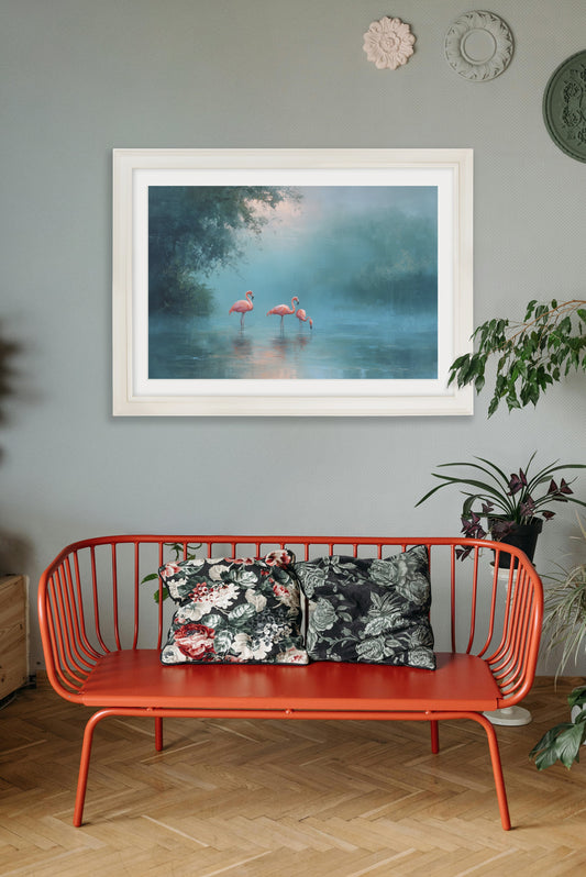 Misty Lake Flamingos - Cream Hurstwood Frame - Blythe Living