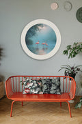 Misty Lake Flamingos - Oxford Strong White Round Frame - Blythe Living