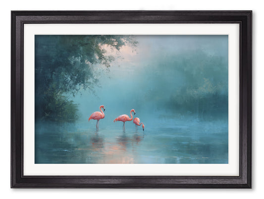 Misty Lake Flamingos - Black Hurstwood Frame - Blythe Living