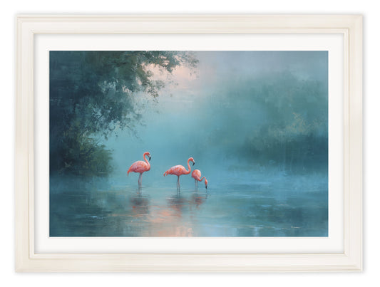 Misty Lake Flamingos - Cream Hurstwood Frame - Blythe Living
