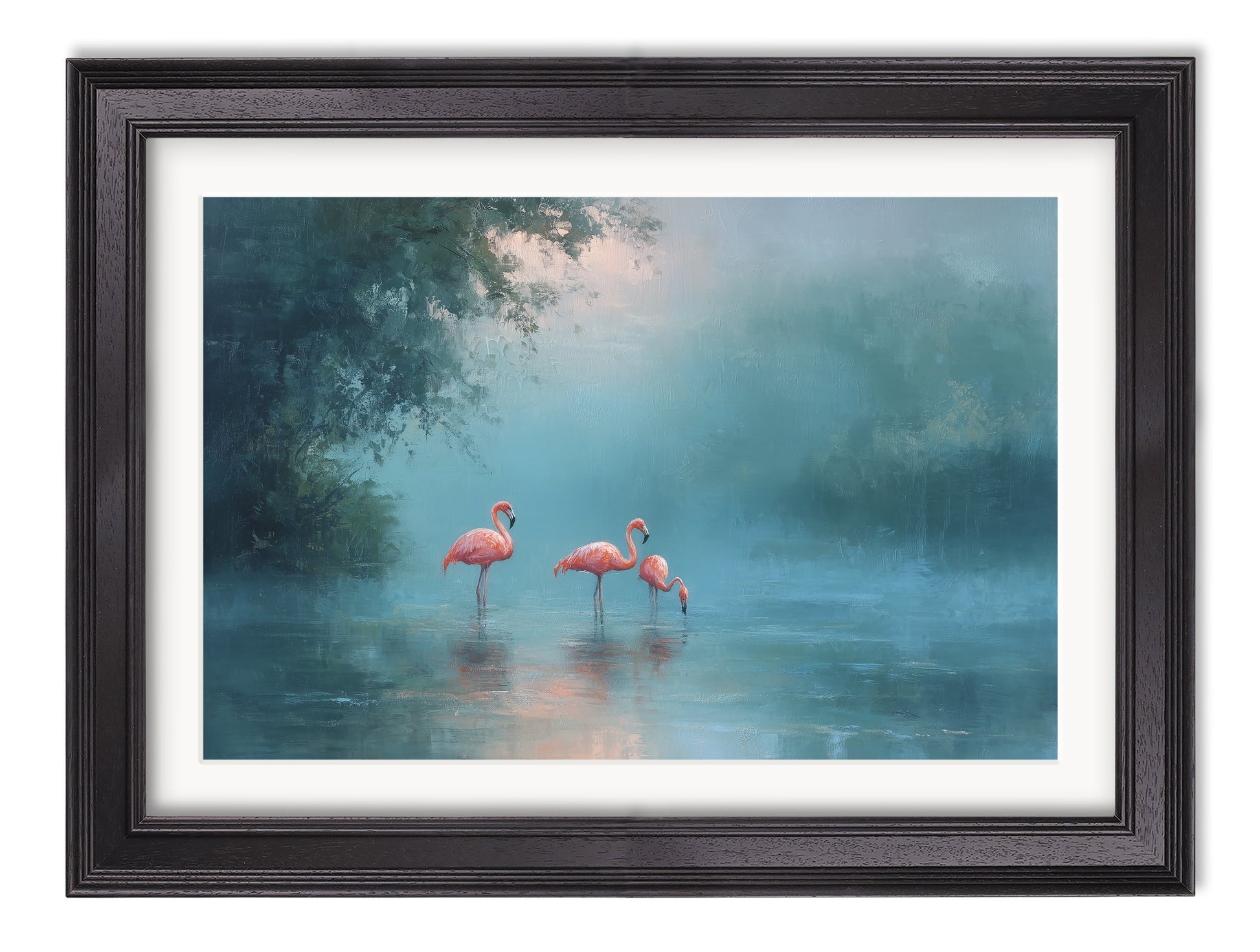 Misty Lake Flamingos - Black Hurstwood Frame - Blythe Living
