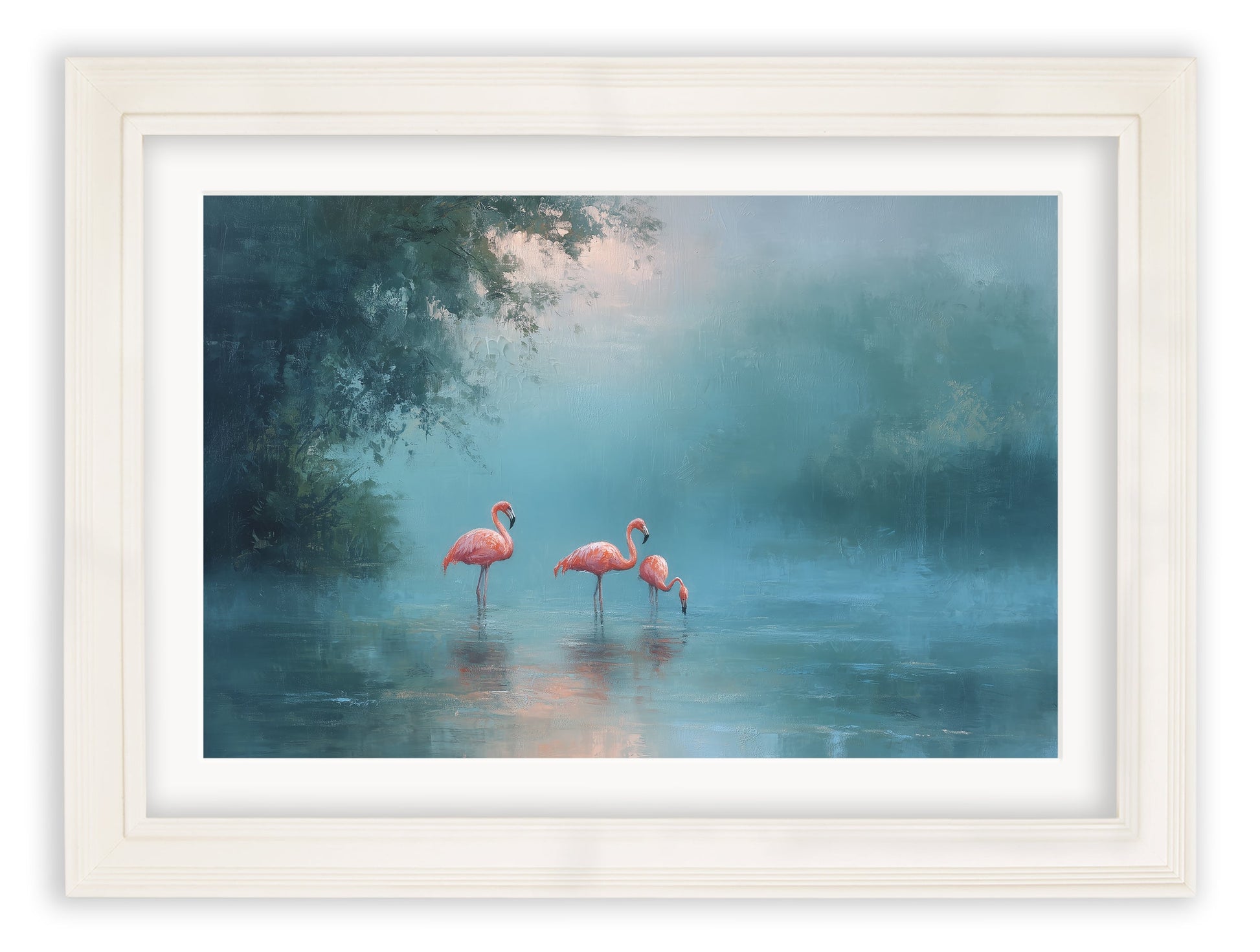 Misty Lake Flamingos - Cream Hurstwood Frame - Blythe Living