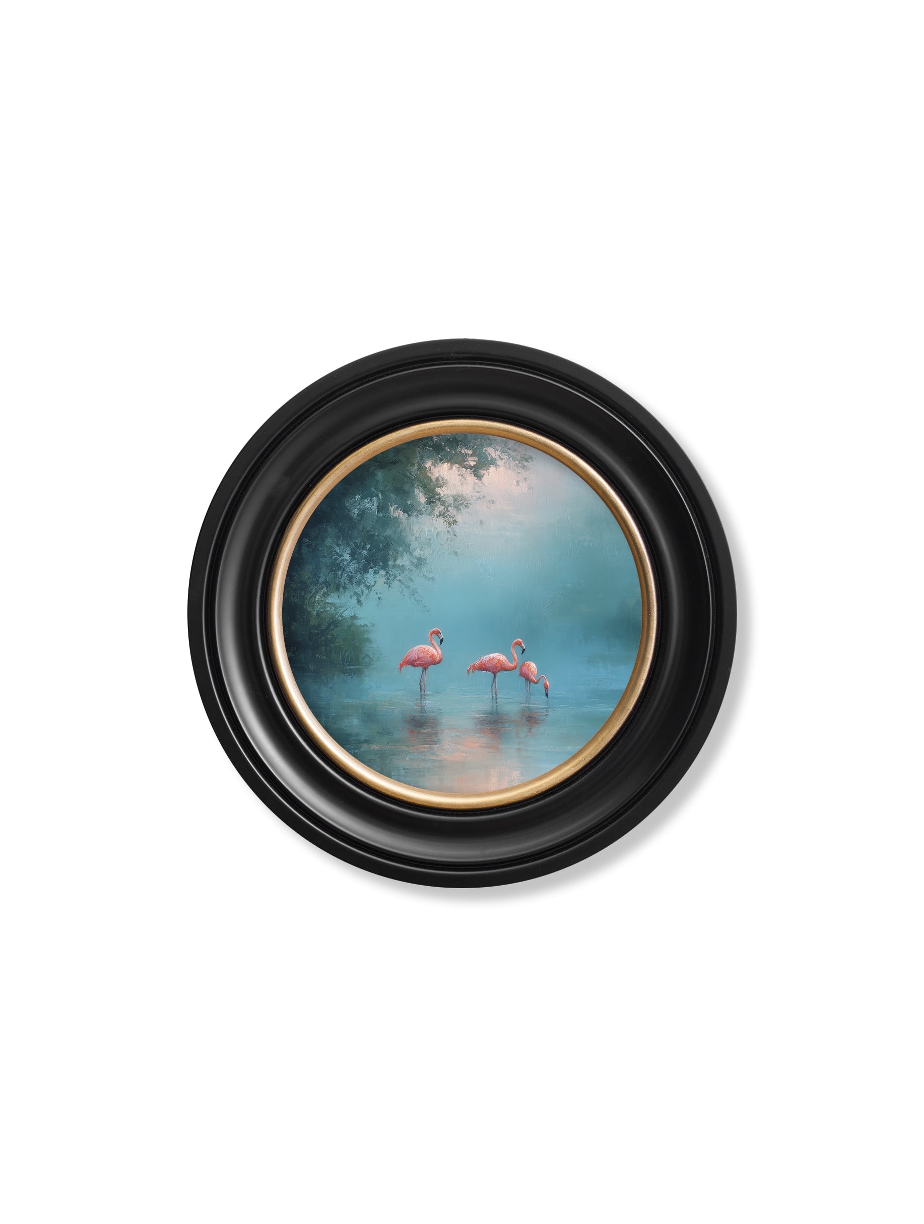 Misty Lake Flamingos - Oxford Round Frame - Blythe Living