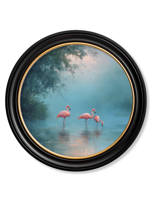 Misty Lake Flamingos - Oxford Round Frame - Blythe Living