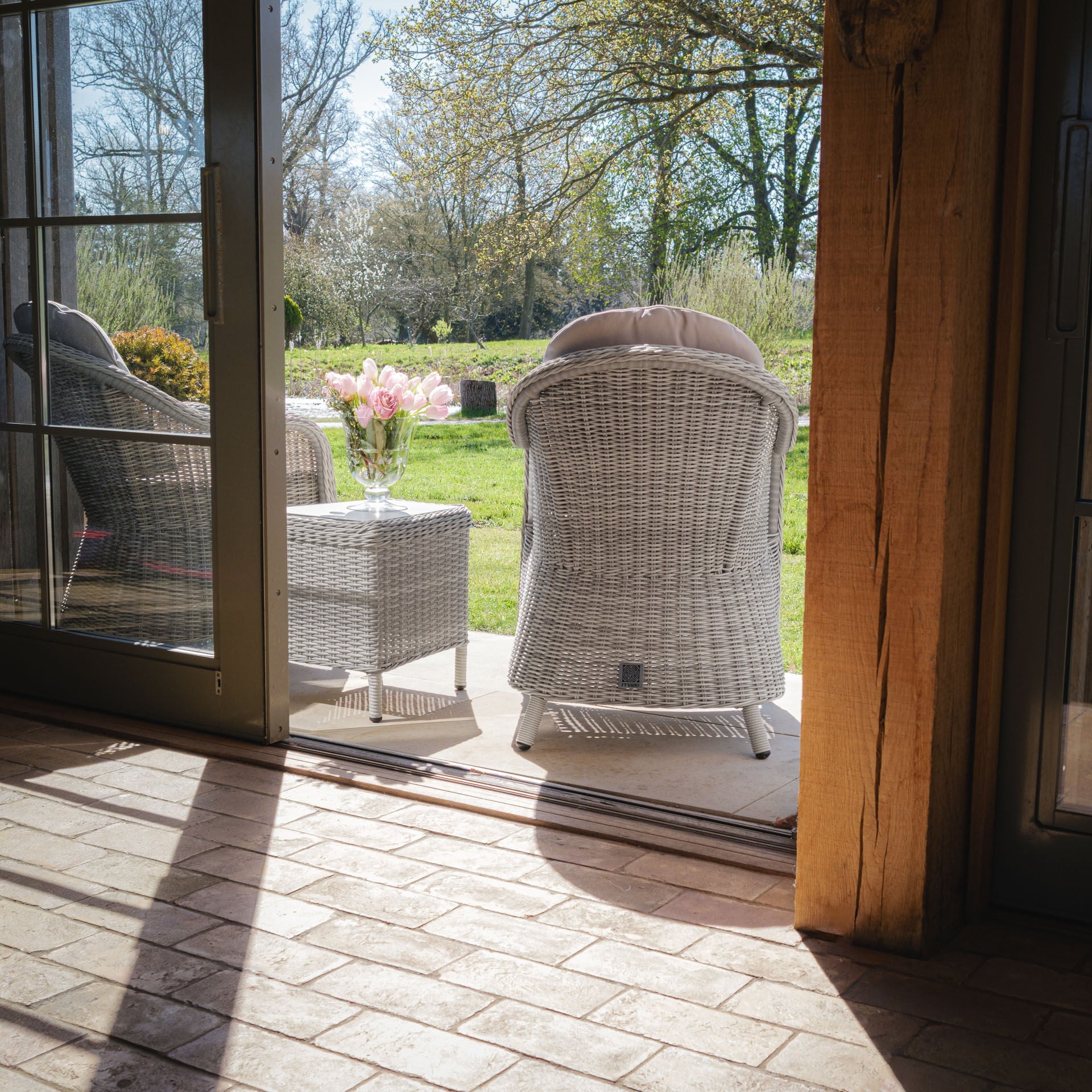 For sale Maze Oxford Bistro Set curved arm high back dining chairs
