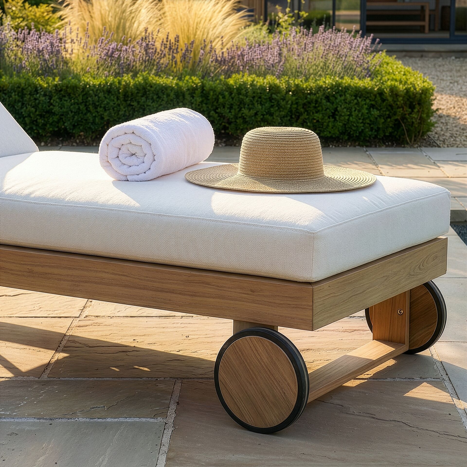 For sale New York aluminium sunlounger with wheels

