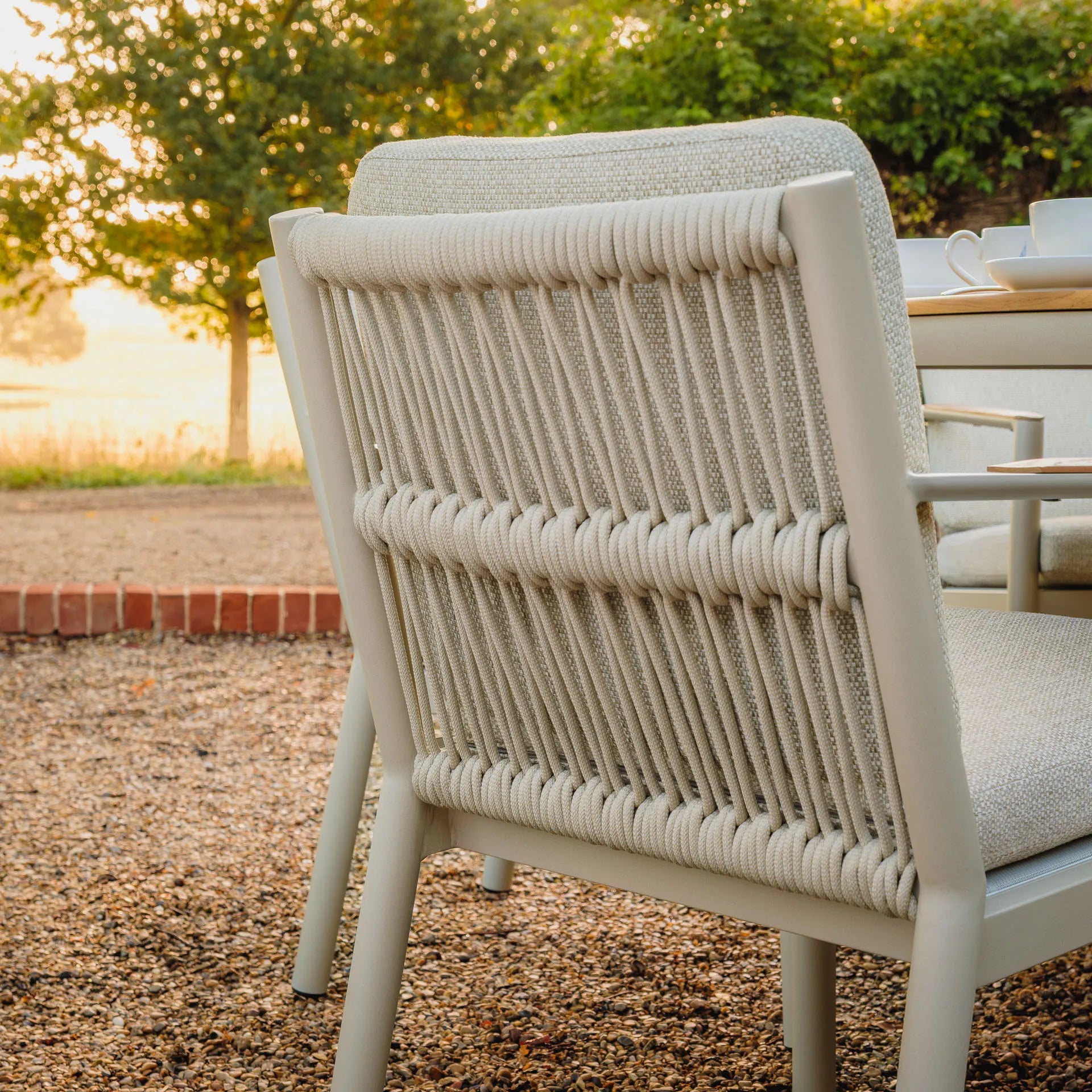 For sale Sicily teak table with rope weave chairs
