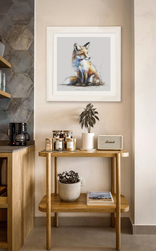 Little Fox Cosy Sketch - Cream Hurstwood Square Frame - Blythe Living