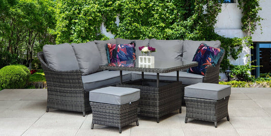 Francesca Corner Dining Set | Grey Rattan Hi/Lo Table