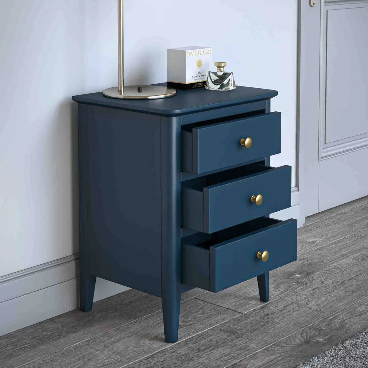 Harrogate Blue 3 Drawer Bedside Table - Blythe Living