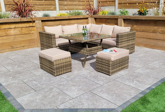 Georgia Corner Dining Set | Mixed Brown Rattan Benches