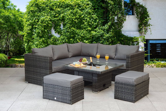 Georgia Corner Hi/Low Dining Set | Grey Rattan with Ice Bucket