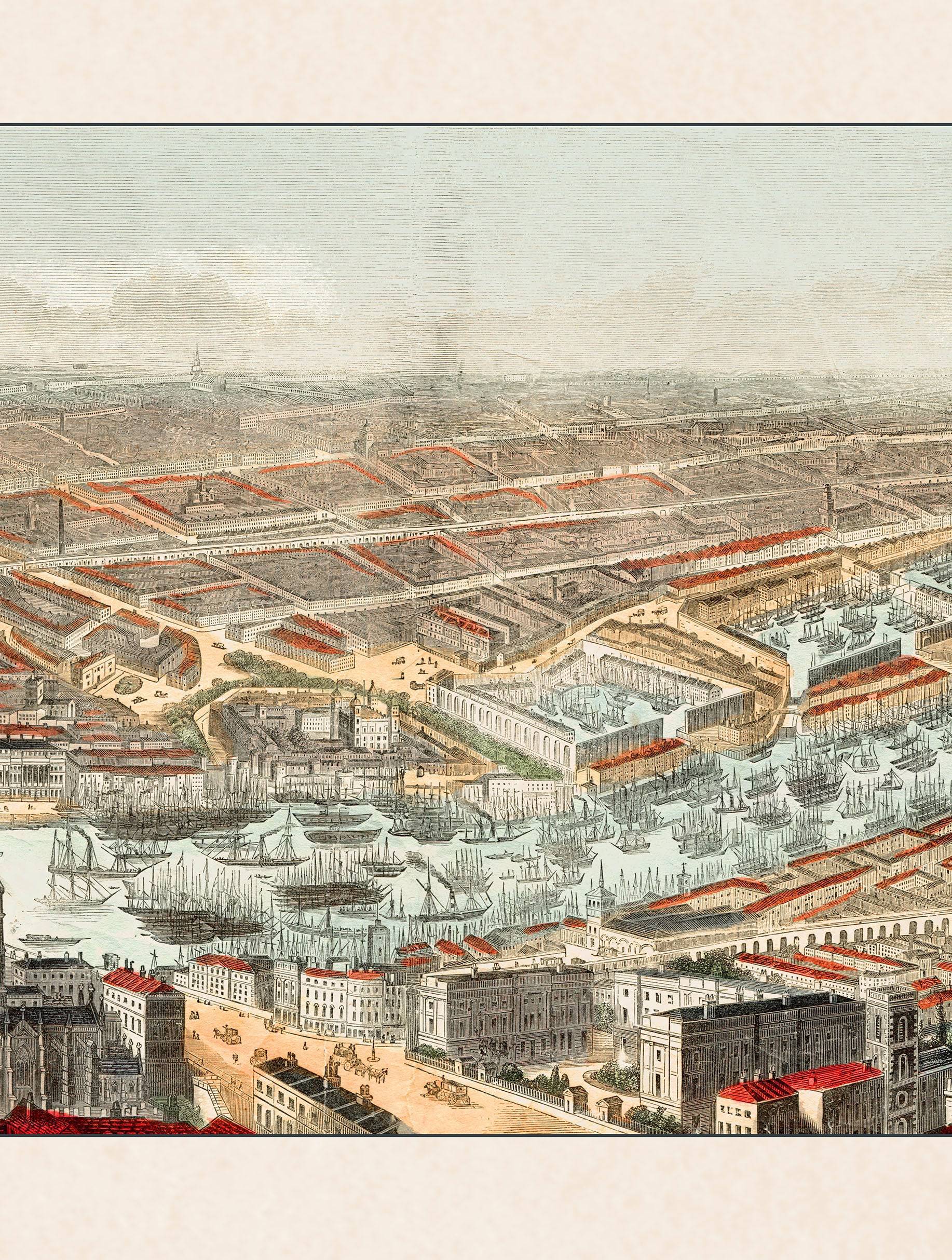 Get Extra Wide c.1845 Panoramic View of London in Oxford Sustainable Frame