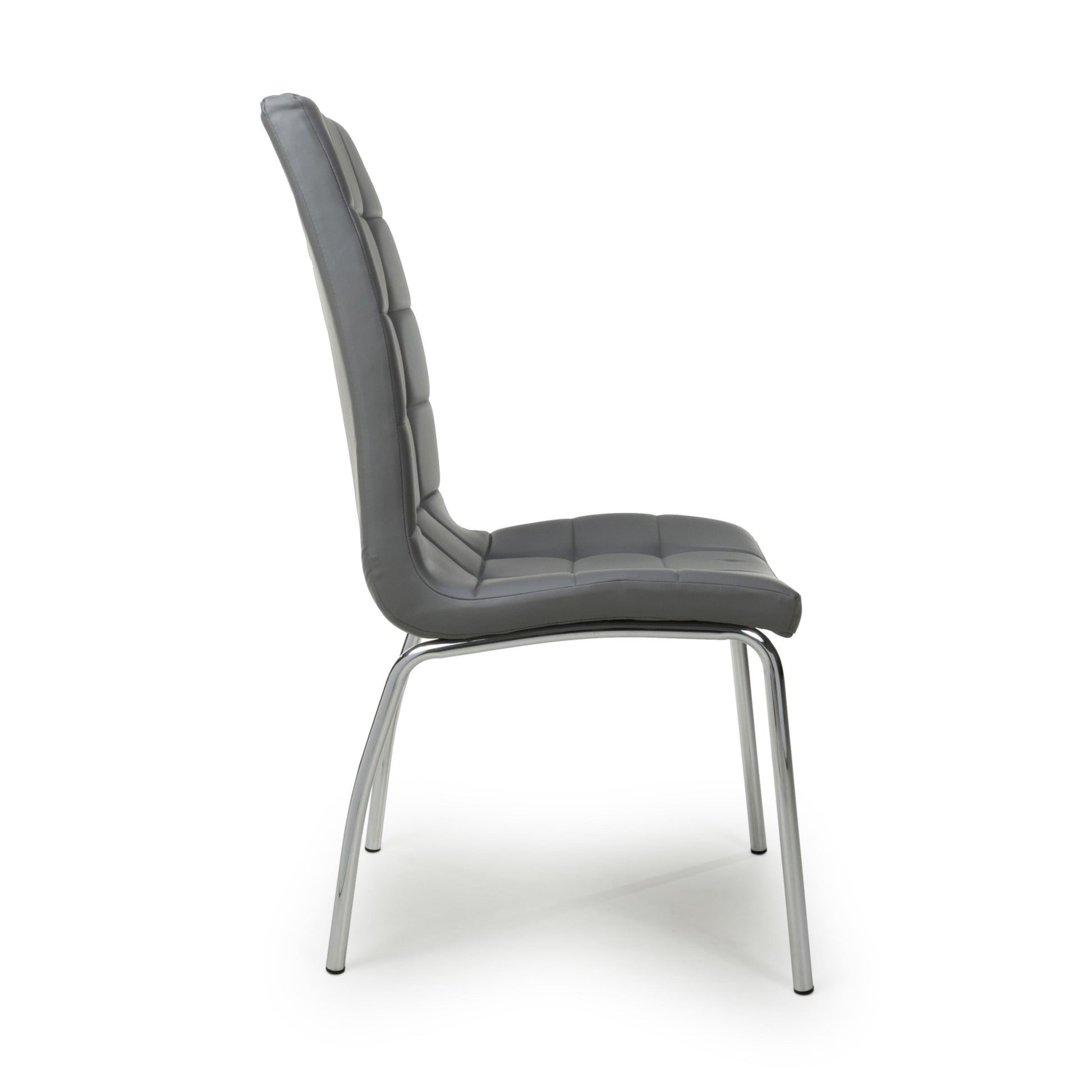 Get Jenner Leather Effect Grey Chrome Dining Chair with free UK delivery
