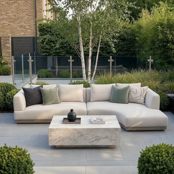 Get Maze Outdoor Fabric Lyon Corner Sofa Set with 7 year warranty
