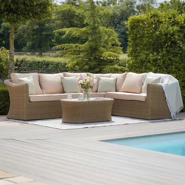Get Maze Winchester Large Rattan Corner Sofa Set for garden patios
