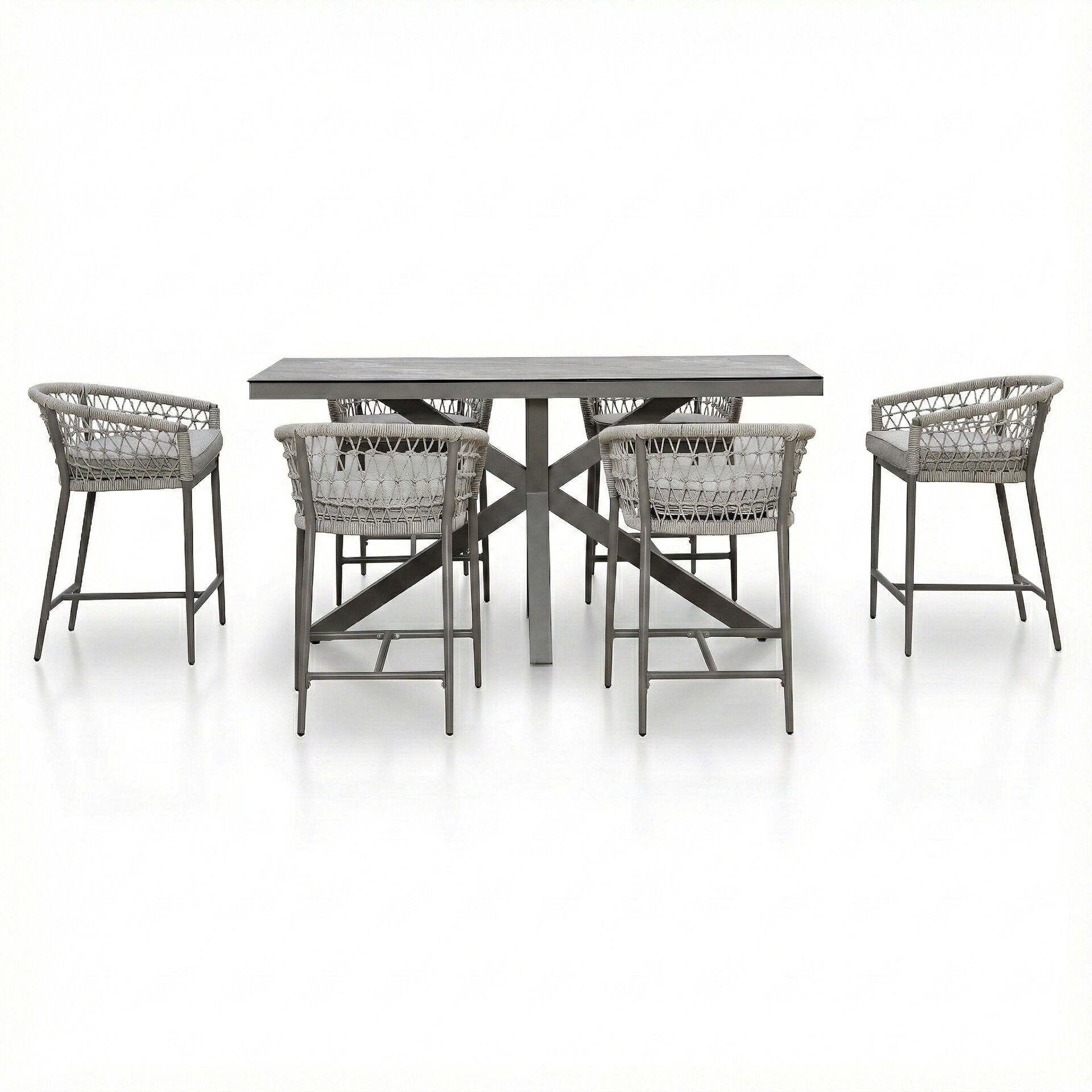 Get Monaco Rope Weave 6 Seat Bar Set, Dawn Grey frame

