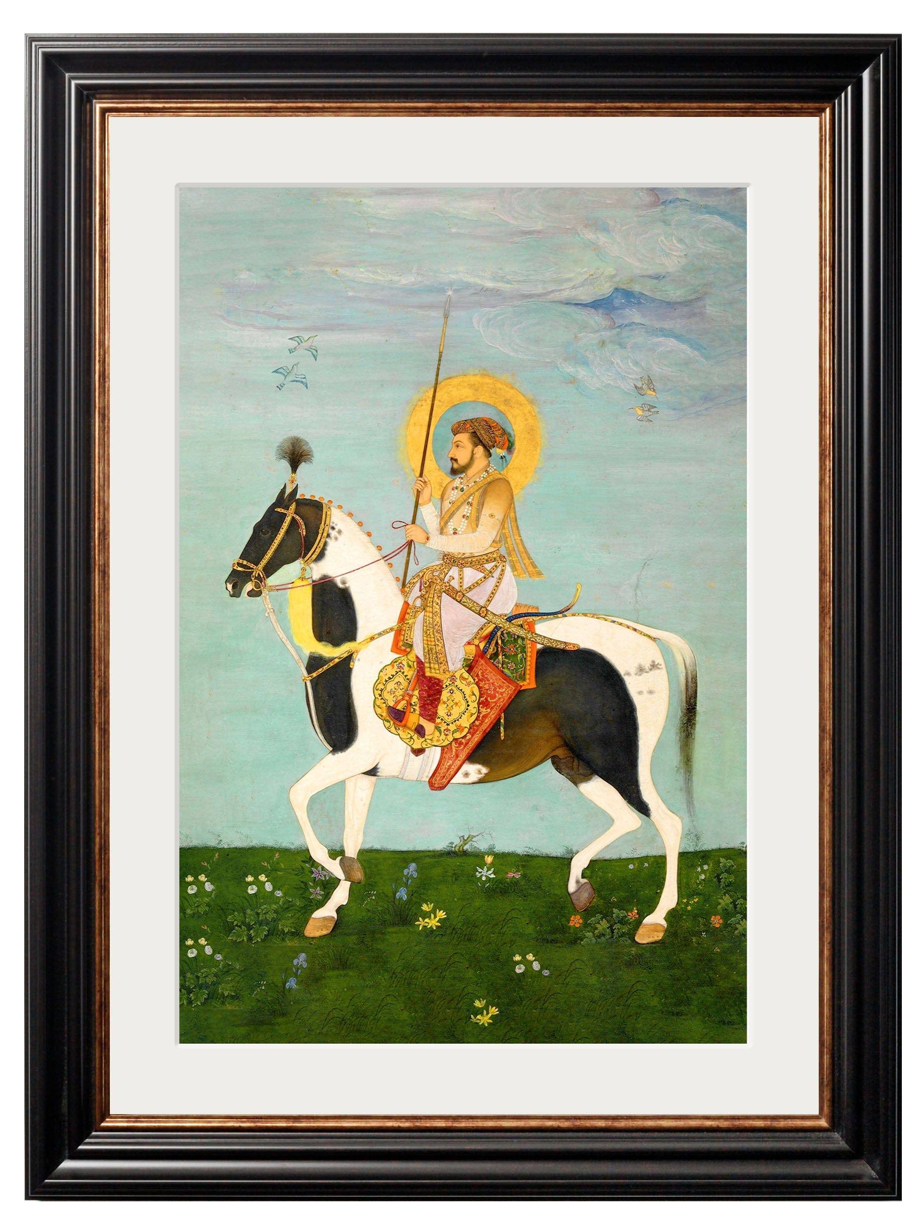 Get Mughal Horsemen Equestrian Print Featuring Vibrant Restoration and Gold Tones