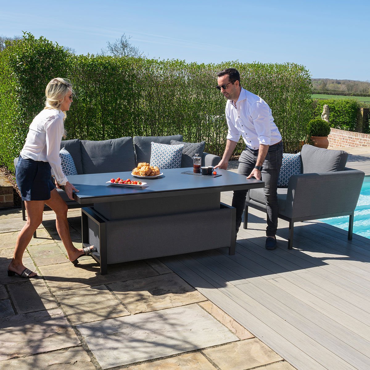 Get Outdoor Fabric Pulse 3 Seat Sofa Set with Flanelle for elegant outdoor living
