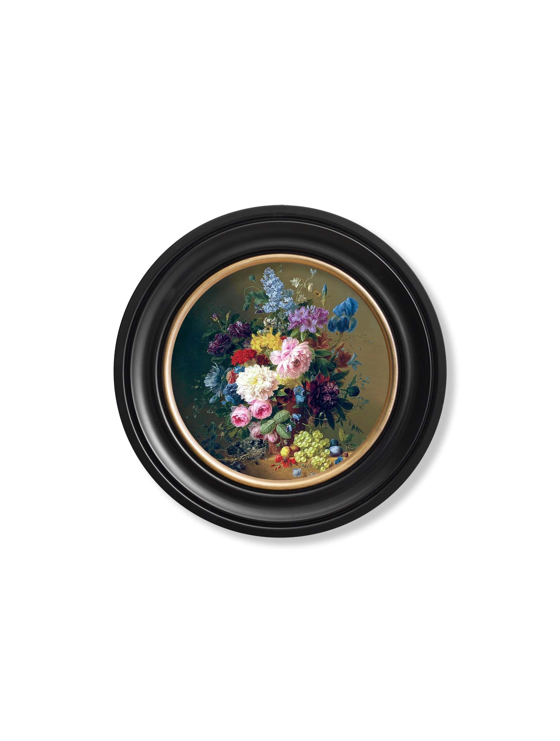 Get c.1812 Still Life of Flowers Round framed art free UK delivery
