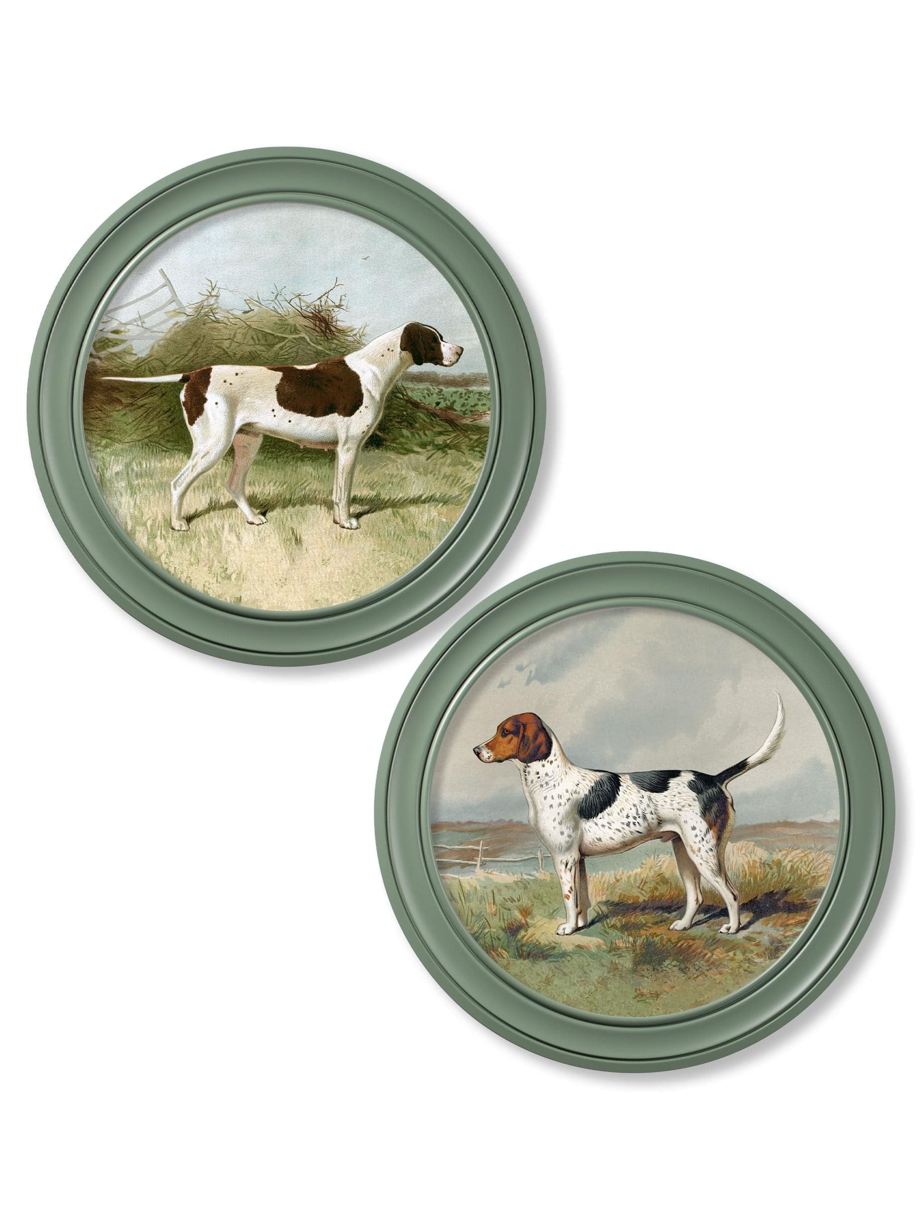 Get c.1881 Gun Dogs Round Frame Green for sale Blythe Living
