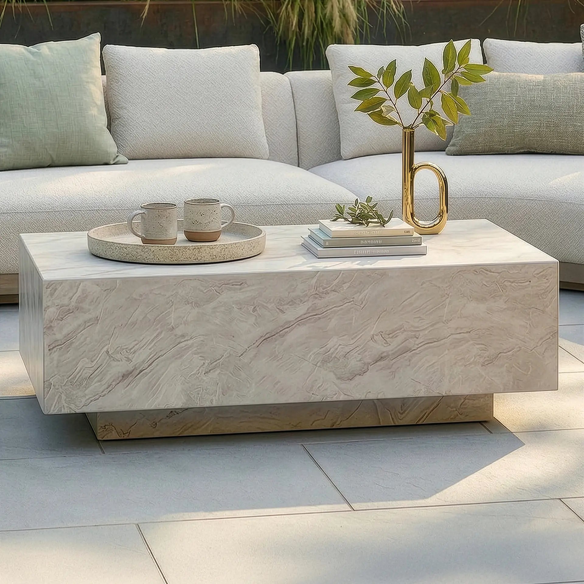 Get the Lyon Sofa Set with marble effect coffee table
