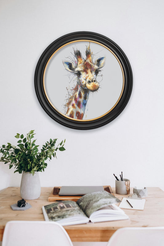 Tall Giraffe Cosy Sketch - Oxford Round Frame - Blythe Living