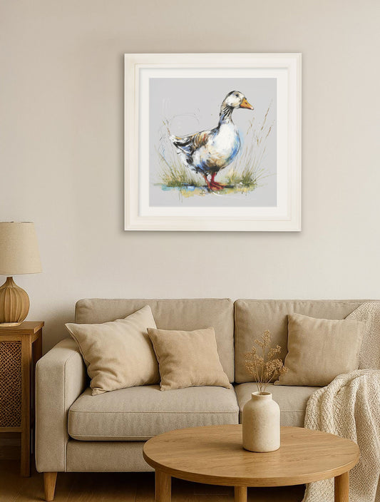 White Goose Cosy Sketch - Cream Hurstwood Square Frame - Blythe Living