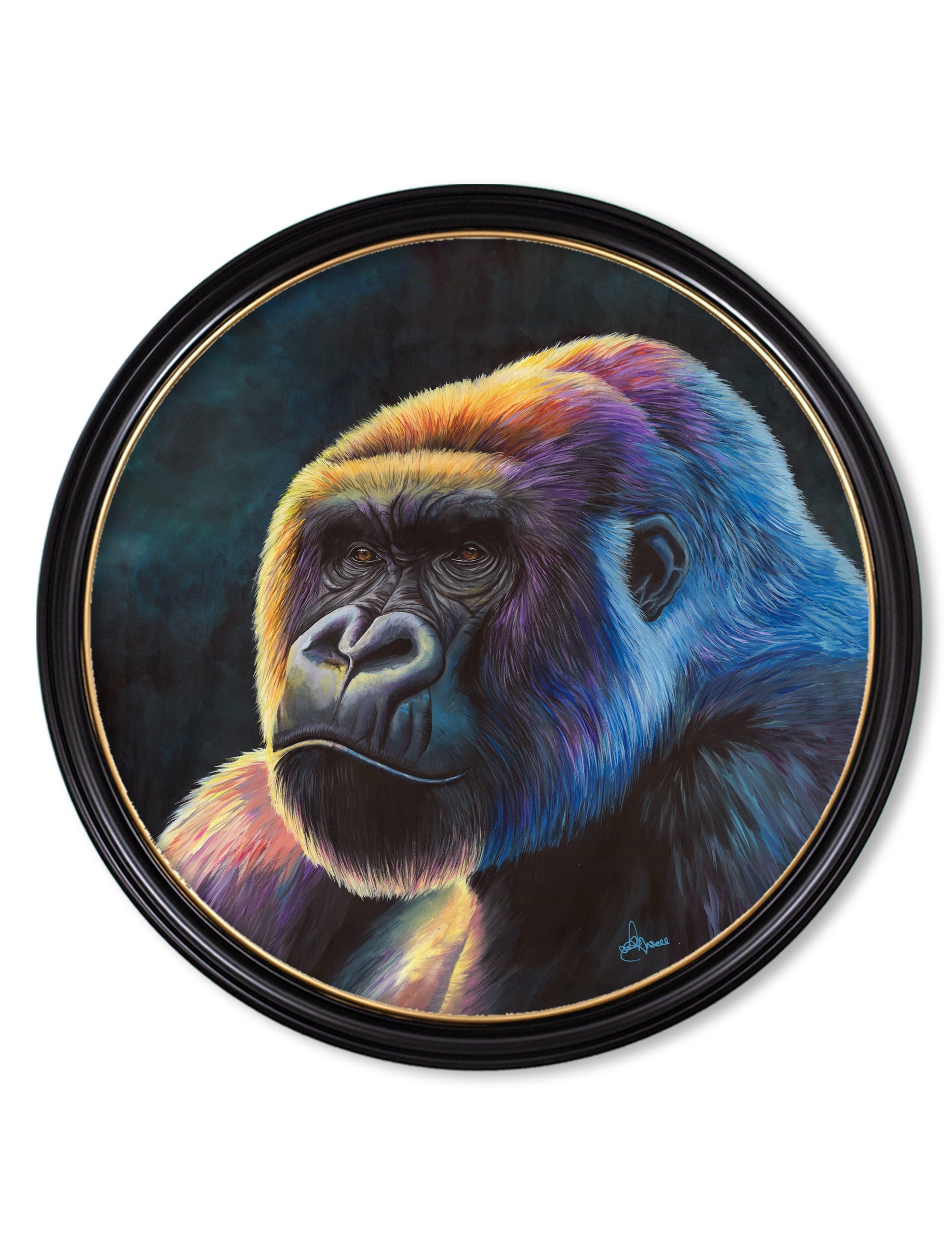 Gorilla Print Power Amy Ansell round framed art buy online Blythe Living
