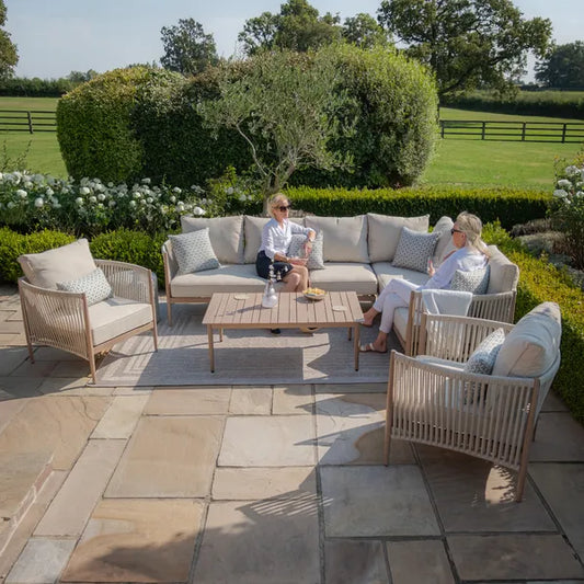 Maze - Havana Rope Weave Large Corner Sofa Set
with Rectangular Coffee Table & 2 Armchairs - Blythe Living