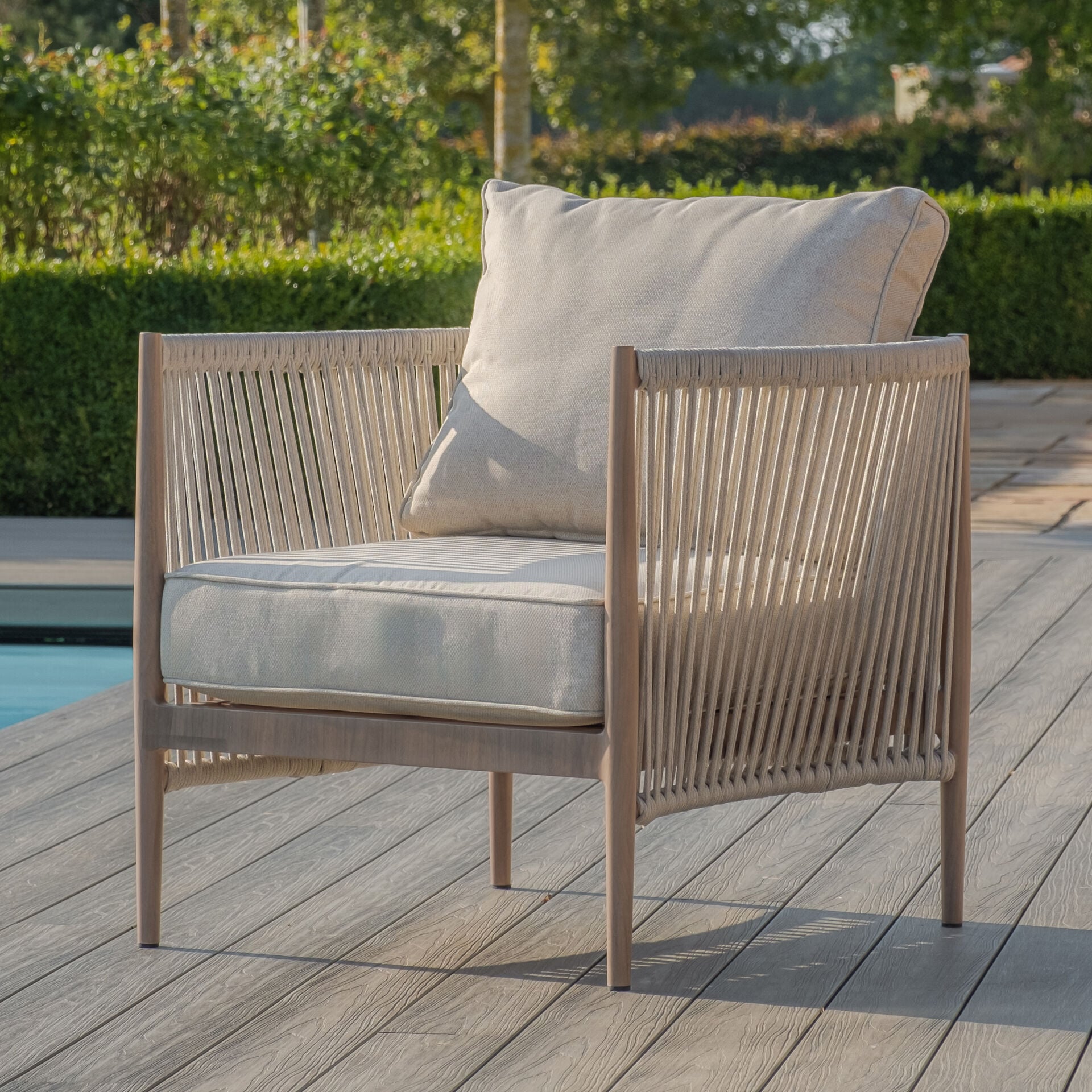 Maze - Havana Rope Weave Small Corner Sofa Set
with Rectangular Coffee Table & 2 Armchairs - Blythe Living