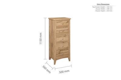 Hampstead 5 Drawer Tall Chest Oak narrow tallboy for sale UK
