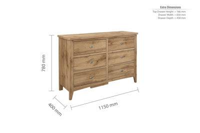 Hampstead 6 Drawer Chest Oak wide chest of drawers for sale UK
