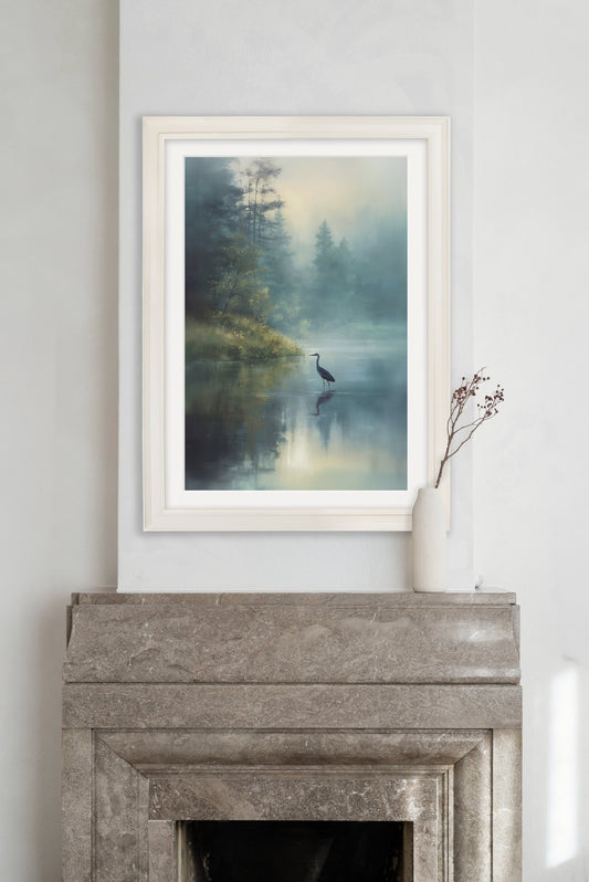 Misty Lake Heron - Cream Hurstwood Frame - Blythe Living