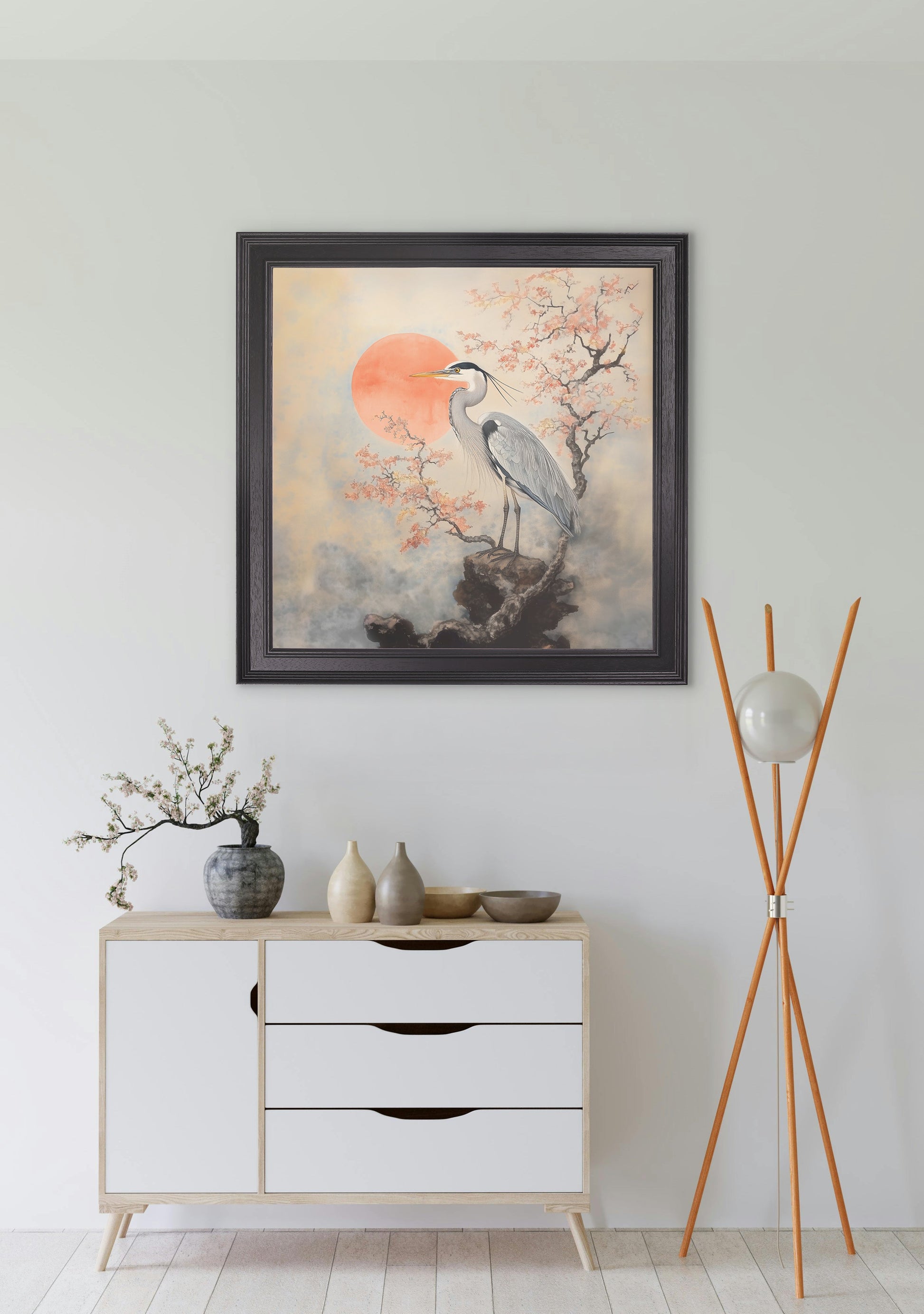 Japanese Twin Herons - Black Hurstwood Square Frame - Blythe Living