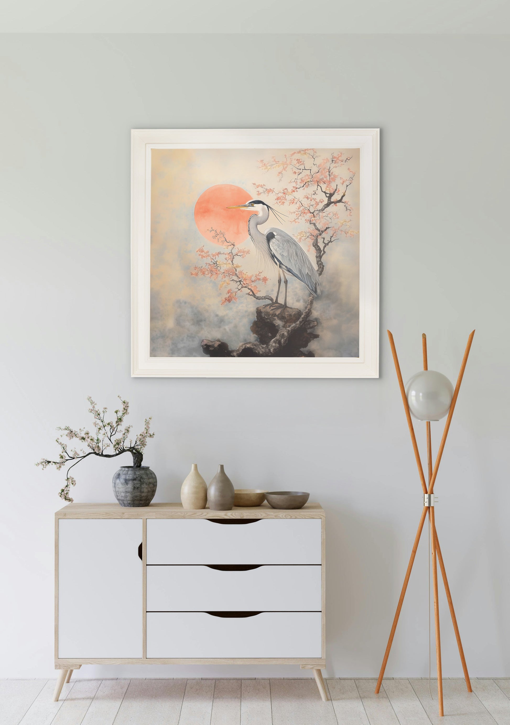 Japanese Twin Herons - Cream Hurstwood Square Frame - Blythe Living