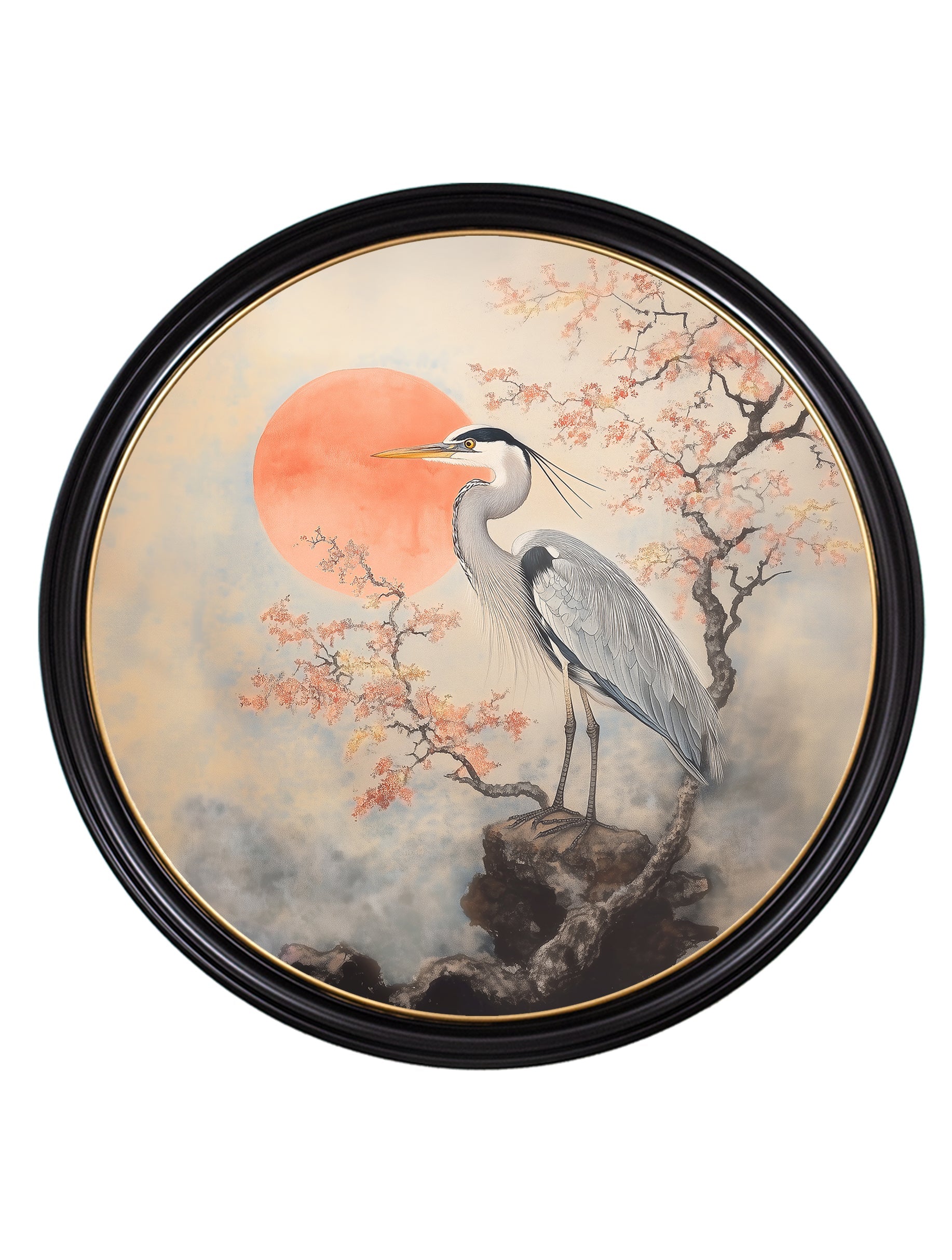 Japanese Twin Herons - Oxford Round Frame - Blythe Living